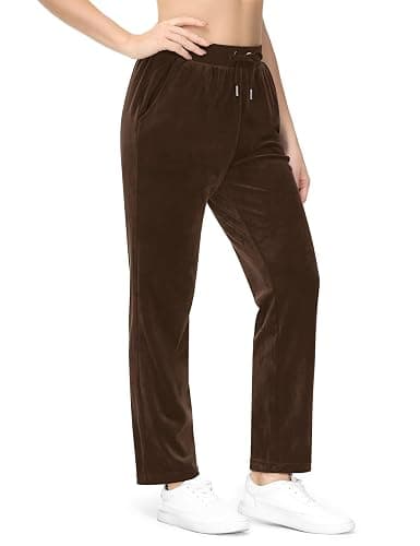 MAGCOMSEN Women's Velour Pants Soft Velvet Straight Leg Sweatpants Elastic Waist Warm Lounge Pant with Pockets thumbnail 2