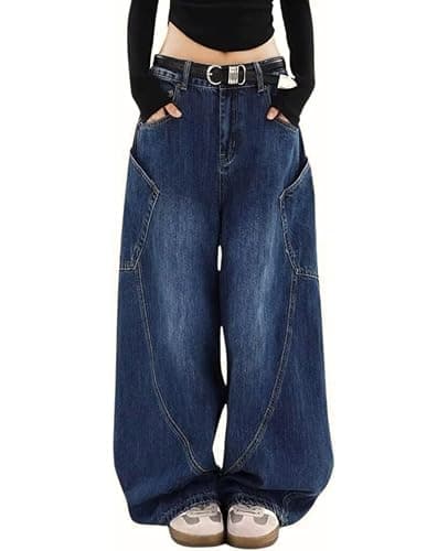 Lafaguw Baggy Jeans for Woman Men High Waisted Barrel Leg Jeans Casual Loose Denim Pants Streetwear Clothes thumbnail 2