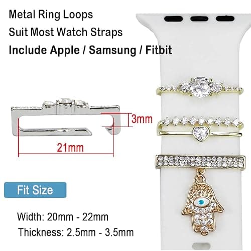 SUNOREEK Watch Band Charms, Decorative Rings Loops Charms Compatible with Apple Silicone Watch Bands for Women 49mm 45mm 44mm 42mm 41mm 40mm 38mm , Metal Jewelry Watch Band Accessories Charms for iwatch band Series se 9 8 7 6 5 4 3 2 1 Samsung Galaxy watch 5/Pro/4 fitbit thumbnail 6