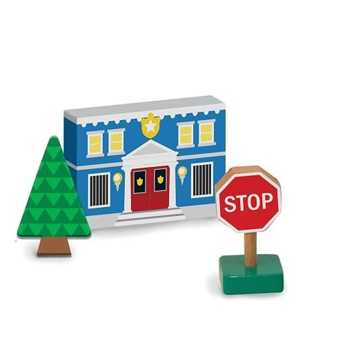 Melissa & Doug Wooden Town Play Set with Storage Tray (32 pcs) Pretend Play Wooden Town Set for Kids with Storage thumbnail 4
