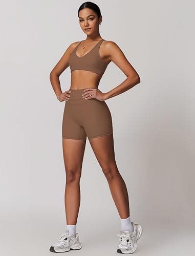 ABOCIW Workout Sets for Women 2 Piece V Neck Twist Back Sports Bra High Waist Biker Shorts Yoga Outfits thumbnail 5