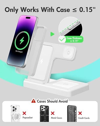 Wireless Charger Charging Station: 3 in 1 Charger Stand Multiple Devices for Apple - iPhone 17 16e 16 15 14 Pro Max 13 12 11 - Watch 10 9 8 7 6 5 4 3 2 SE and Ultra Series - Airpods 4 3 Pro, White thumbnail 3