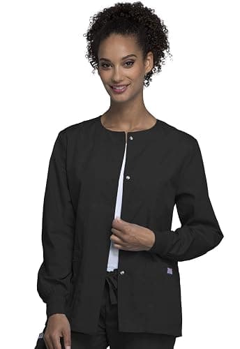 Cherokee scrubs jacket for women, Snap Front Warm-Up Jacket with 3 Pockets and Easy Care - 4350 - Image 1