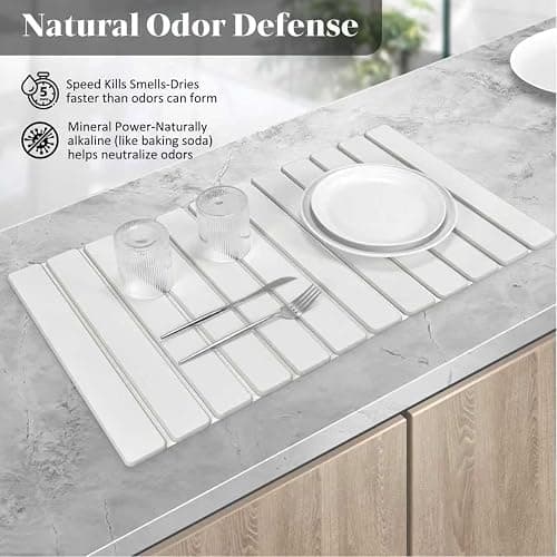 Extral Large Stone Dish Drying Mats for Kitchen Counter, 28"(L)×16"(W) Quick Dry Dish Drying Mat, Collapsible Eco-Friendly Absorbent Diatomaceous Earth Mat for Dishes Cups, Match Any Countertop thumbnail 3