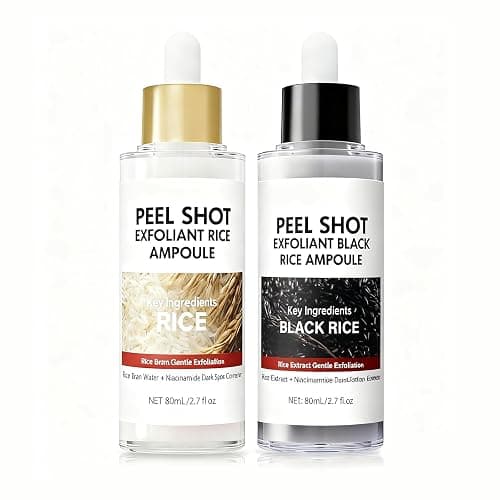 Peel Shot Glow Rice Ampoule Duo – White and Black Rice Exfoliating Ampoules, Pore Minimizing Gentle Peel, Deep Hydration - Christmas Gifts for All Skin - Image 1