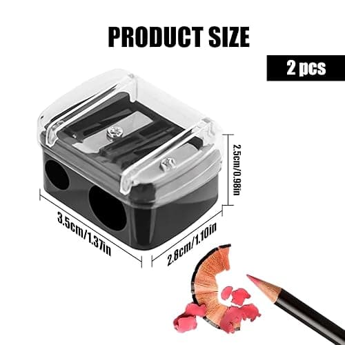 2 Pcs Eyeliner Sharpener, 2 Holes Makeup Sharpener for Large and Small Lip Pencils, Compact, Easy to Clean, Ideal for Eyeliner, Lip Liner & Eyebrow Pencils, Transparent Cover thumbnail 2