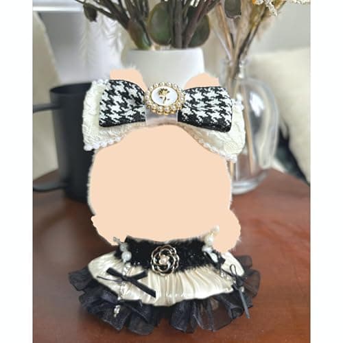 Clothes for 17cm Doll(Clothes Only)– 2-Piece Set Pearl Princess Dress and Pearl Houndstooth Bow Headband for a Unique Dressed-Up Look– Fashion Handmade Accessories for Doll (Black) - Pearl Dress(Black) thumbnail 2