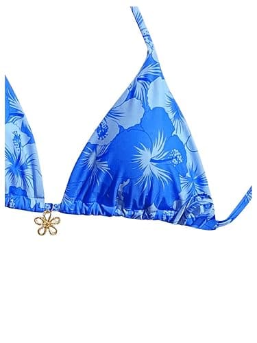 SOLY HUX Women's Floral Print Triangle Bikini Tops Hawaiian Halter Tie Back Bathing Suit Tops Summer Swimsuit Top Only thumbnail 4