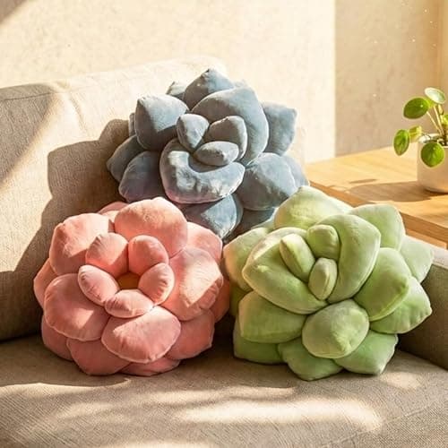 Green Philosophy Co. Succulent® Pillow 16" - Soft 3D Decorative Flower Throw Pillow, Unique Smokey Blue Plush Flower Cushion, Perfect for Couch, Sofa, Bedroom Decor, Gift for Plant Lovers thumbnail 8
