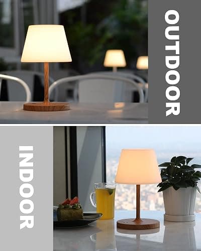 WEILAILUX Outdoor Battery Operated Table Lamp Waterproof, 4000mAh Cordless Table Lamp Rechargeable, Touch Dimmable Desk Lamp, LED Night Light for Patio Camping Restaurant Home (Wood Grain, 9.6in) thumbnail 7