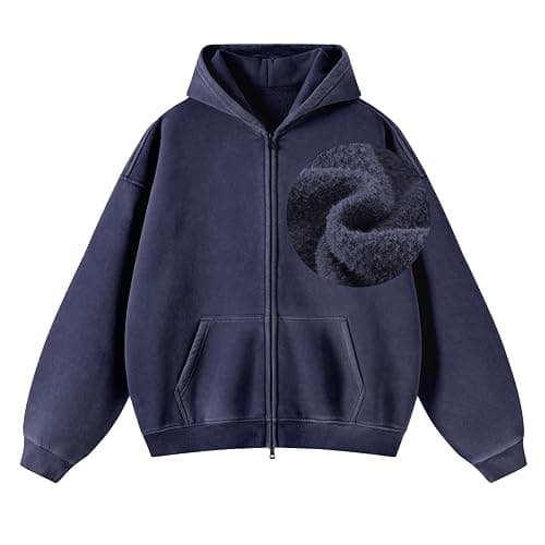 Talakeno Womens Double Zip Up Hoodies Oversized Heavyweight Fleece Sweatshirt Acid Wash Hoodie Vintage Distress Cotton Jacket - Image 1