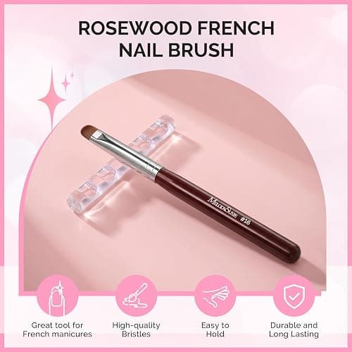 MelodySusie French Manicure with Rosewood Handles Nail Brush, Size #16 | Clean Up Brush, with Brush Holder, Professional Nail Art Tool for Acrylic Application, Powder, Extension & 3D Carving thumbnail 2