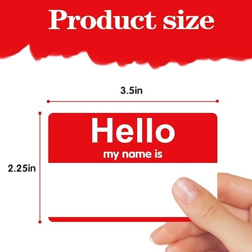 200 Pcs Name Tags Sticker, 3.5" x 2.25" Hello My Name is Stickers, Large Nametag Badge Red Adhesive Hello Name Tag Stickers Label for Office, Meeting, School, Teachers and Mailing thumbnail 3