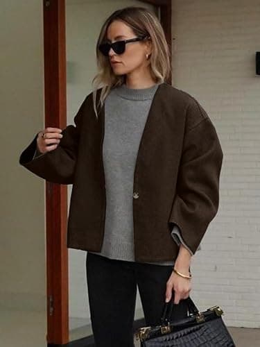 HOTIAN Women Cropped Wool Blend Coats Long Sleeve Coat Jacket Peacoat Fall Winter Outwear Overcoat thumbnail 4