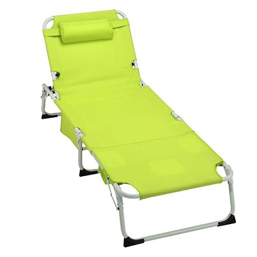FHUKMZOI 3-in-1 Heavy Duty Tanning Chair with Adjustable 5-Position Recline & Face Hole, Portable Folding Chaise Lounge Chair for Outdoor Sunbathing, Pool, Patio, Lawn, Camping & Deck (White+Green) - White+green thumbnail 3