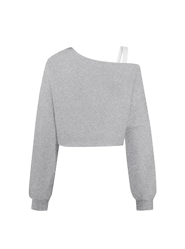 Ecolala Girls Off The Shoulder Sweatshirt Asymmetrical Long Sleeve Cute Crop Tops thumbnail 2