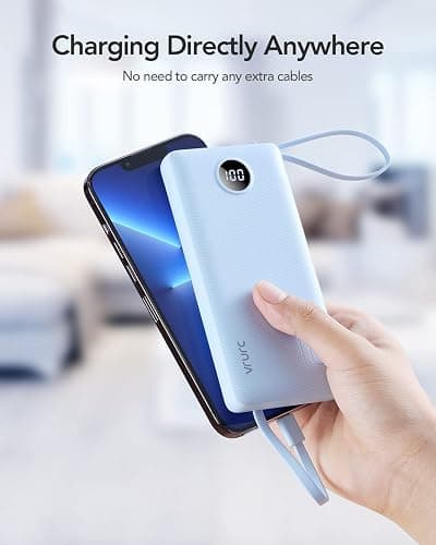 VRURC 10000mAh Power Bank Built-in Cables, Portable Charger with LED Display, Slim Travel Battery Pack with Cords, 5 Output Dual Input Phone Charger for Cell Phone Smart Devcies-Blue(1 Pack) thumbnail 7