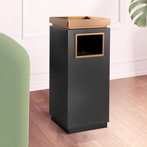 WICHEMI Commercial Outdoor Trash Can, Stainless Steel Indoor Outdoor Trash Can with Lid, Removable Inner Bucket Metal Garbage Can for Home, Office, Restaurant Elevator Entrance - 11.8×11.8×28.4 in - Black & Rose Gold - 11.8×11.8×28.4 in thumbnail 7