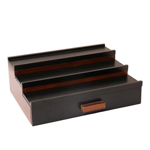 Fengligoo Cologne Organizer for Men - 3 Tier Wooden Cologne Perfume Display Stand with Drawer and Compartment, Mens Cologne Holder Shelf for Organization and Storage,Black Brown thumbnail 6