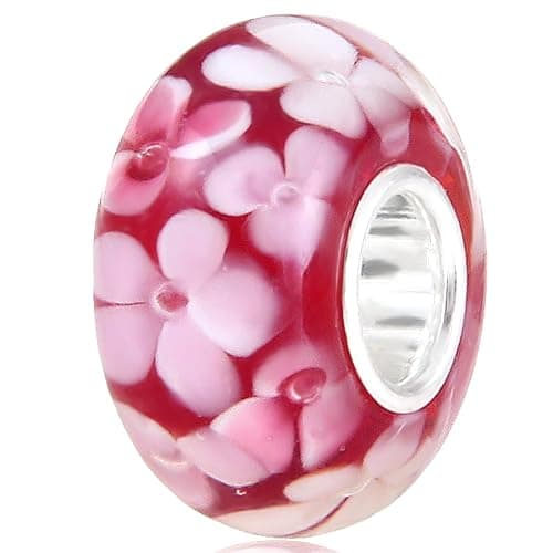 Murano Glass Charms Authentic 925 Sterling Silver Charms Core Red Flower Pink Love Heart White Yellow Glass Beads fit Pandora Style Bracelet for Women Wife Anniversary DIY Gift - Image 1