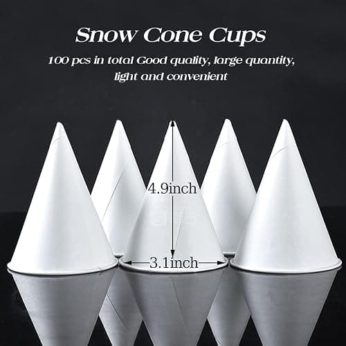 MR.FOAM 6 oz Snow Cone Cups, 100pc White Paper Cone Cups Wax Coated Leakproof Cone Paper Cups For Water Ice Cream and Shaved Ice thumbnail 3