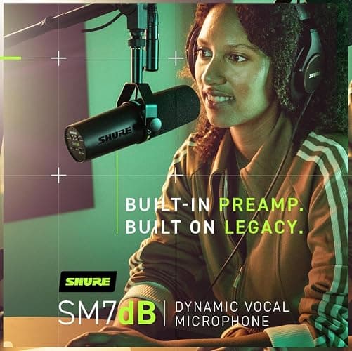 Shure SM7dB Dynamic Vocal Microphone with Built-in Preamp – Studio Mic for Streaming, Podcasting, and Recording – Smooth Sound, Wide Frequency Range, Rugged Build, Windscreen Included, Black thumbnail 5