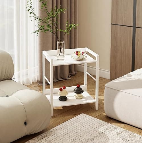 Side Table, Small End Table 17 inch, Narrow Nightstand Bedside Table for Bedroom, Sofa Entryway Table for Livingroom, Black Outdoor Coffee Table, White thumbnail 4