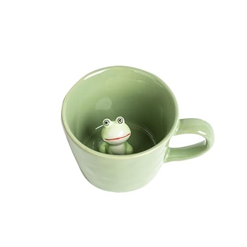 DIHOclub Frog Coffee Cup Hidden 3D Animal Inside Mug,Garden series Handmade Figurine Mugs 12OZ(Green) - Image 1