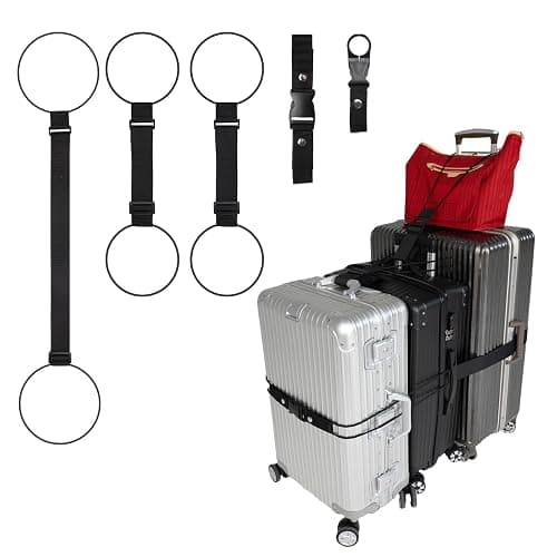 Adjustable Luggage Straps for Suitcases 3 PCS Connect Suitcases | Connect up to 3 suitcases and carry-on with elastic rope, sturdy 600D polyester straps with a buckle a bottle clip - Image 1