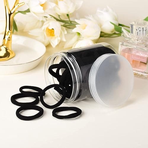 iFwevs 50PCS Black Hair Ties,Cotton Seamless Ponytail Holders,No Damage Elastics Hair Bands for Thick Heavy &Curly Hair - A-black thumbnail 5