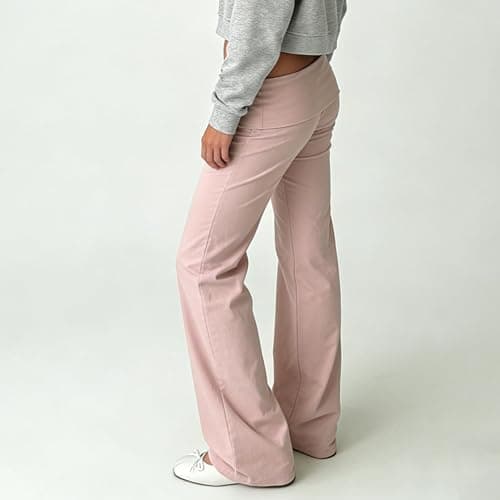 FOMOYUU Fold Over Lounge Pants for Women Y2K Low Rise Wide Leg Yoga Sweatpants Stretchy Foldover Pants Workout Bottoms thumbnail 7