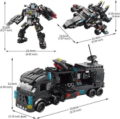 ENHANA Building Block Robot 27 in1 SWAT Police Command Truck Building Kit for Kids City Helicopter Bricks Kit Educational Toys for Boys Age 6 7 8 9 10 11 12 Years Old 585PCS thumbnail 2