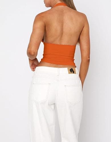 ForeFair Women Sexy Halter Deep V Neck Backless Crop Tank Top Open Back Sleeveless Slim Fit Y2k Summer Tops thumbnail 4