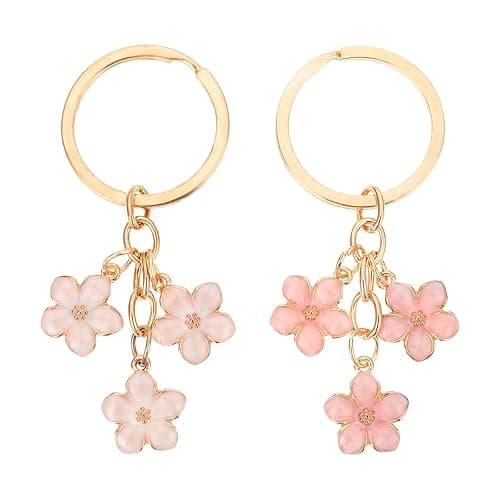 Ouligay 2pcs Cute Keychain Flower Gold Keychain Bag Charm Cute Car Accessories Keys Bag Accessories For Women Gift - Image 1