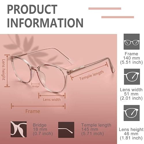 FONHCOO Blue Light Blocking Glasses Women Men Computer Eyeglasses,TR90 Fashion Round Transparent Anti Blue Light Glasses with Anti Eyestrain & UV Glare for Gaming & Reading (Flesh Pink) thumbnail 6