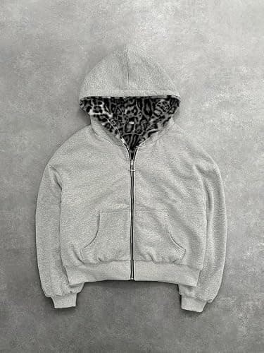 GOTHPICKUS Y2K Womens Faux Fur Leopard Print Hoodies Zip Up Fleece Warm Jacket Fluffy Baggy Vintage Trendy Streetwear thumbnail 3