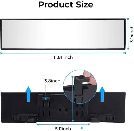 JOYTUTUS Rear View Mirror, Universal 11.81 Inch Panoramic Convex Interior Clip-on Wide Angle Mirror to Reduce Blind Spot Effectively for Car SUV Trucks -Clear thumbnail 4