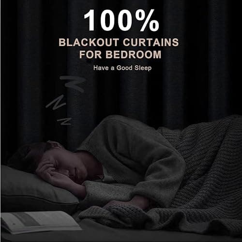 INOVADAY 100% Blackout Curtains 84 Inches Length 2 Panels Set, Back Tab/Rod Pocket Linen Black Out Curtains for Bedroom, Thermal Insulated Window Drapes - Cream, W50 X L84 thumbnail 2
