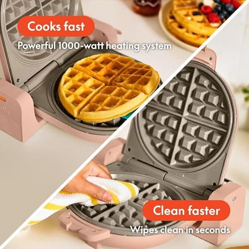 bella Flip-n-Store Waffle Maker with EverGood™ Ceramic Nonstick Coating, Fits-anywhere™ Kitchenware, Power Indicator Light, Cool Touch Handle & Cord Wrap, 7” Wide & 1" Deep Plates, 1000 Watt, Blossom thumbnail 5