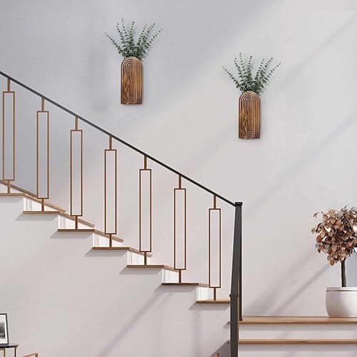 Wooden Wall Planter Vase Set of 2, Boho Hanging Planter for Indoor Plants & Flowers, Natural Wood Wall-Mounted Planters for Art Home Decor - Living Room, Bedroom, Bathroom, Patio (Brown) thumbnail 6
