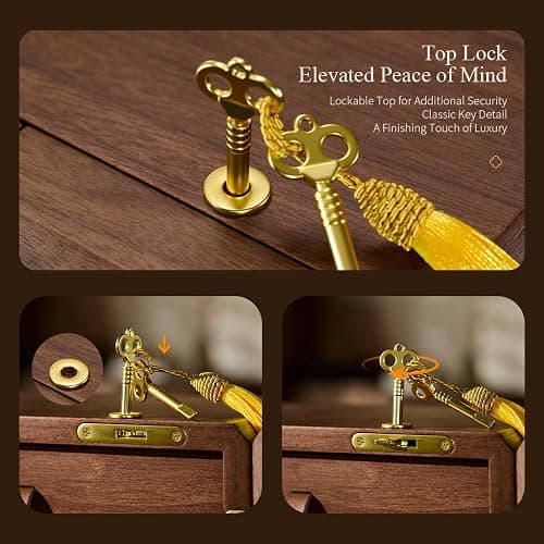 Wenseny Lockable Walnut Jewelry Box with Key, 5-Layer Jewelry Storage Box | for Necklaces, Rings, Earrings & Bracelets - Ideal for Birthdays, Anniversaries & Christmas thumbnail 6