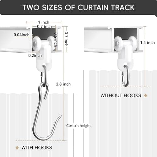 Ceiling Curtain Track, Curtain Track with Roller Hooks, 6ft - 9ft Ceiling Mounted Rail Set for Room Divider, White thumbnail 3
