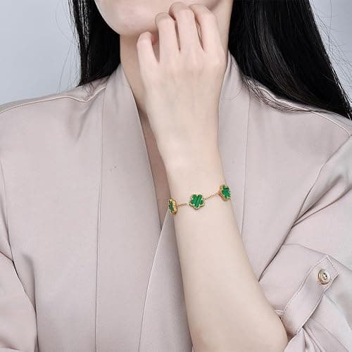 FLY FEI 18K Gold-Plated Four Leaf Clover Bracelet for Women,Adjustable lucky Bracelet Set Jewelry Gift-Hypoallergenic Charm for Birthdays, Wellness & Daily Wear thumbnail 5