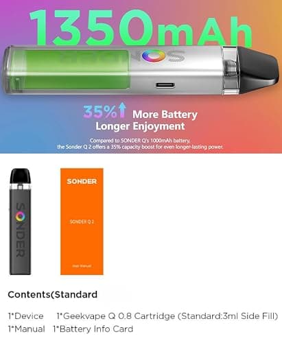 SONDA Q2 | GEEKVAPE Sonder Q 2 Kit 3ml GeekVape Q Pod Cartucho 0.8ohm 30W Batería 1350mAh Vaporizador No nicotine, No e-liquid thumbnail 5