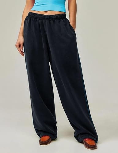 HeSaYep Women's Wide Leg Sweatpants Y2k Interior Drawstring Baggy Joggers Dancer Pants Streetwear with Pockets thumbnail 2