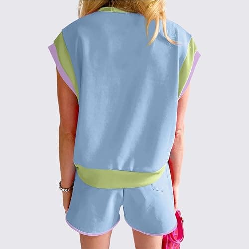 Chvity Two Piece Sets for Women Summer Casual Tops Short Sleeve Matching Shorts Airport Outfits for Women 2025 thumbnail 5