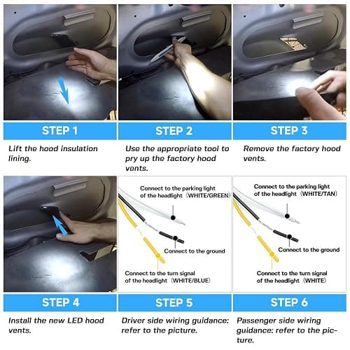NJSBYL LED Hood Bezel Lights For 2010-2018 Ram 1500 2019-2022 Ram 1500 Classic with Sport Hood Vehicles Extra White LED DRL Daytime Running Lamps Sequential Amber LED Turn Signal Lights 68324990AA thumbnail 7