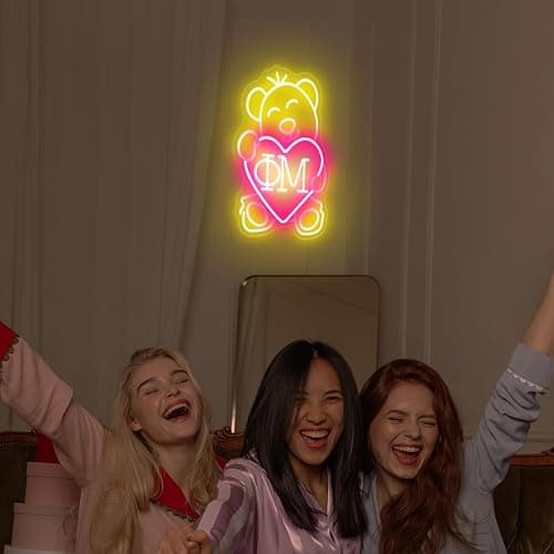 ΦM Sorority Teddy Bear Neon Signs,Dimmable Phi Mu LED Neon Lights for Wall Decor,Sorority USB Powered Neon Wall Sign for Bedroom,Paraphernalia,Gifts,9.8x13.4 inches. thumbnail 7