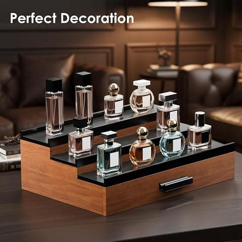 Cologne Organizer for Men – Black Wood Cologne Stand with Drawer & Storage, 3 Tier Perfume Display Holder for Bedroom, Office, Bathroom – Ideal Gift for Men, Father, Husband thumbnail 5