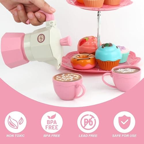Viwulute Afternoon Tea Toys Set Pretend Play Food Toys for Toddler Girls, Party Tea Playset Toy Gifts for 3 4 5 6 Year Old Girl Boy Kids Toddlers thumbnail 6